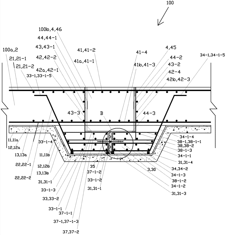 Basement bottom plate having advanced-waterstop post-cast strip structure