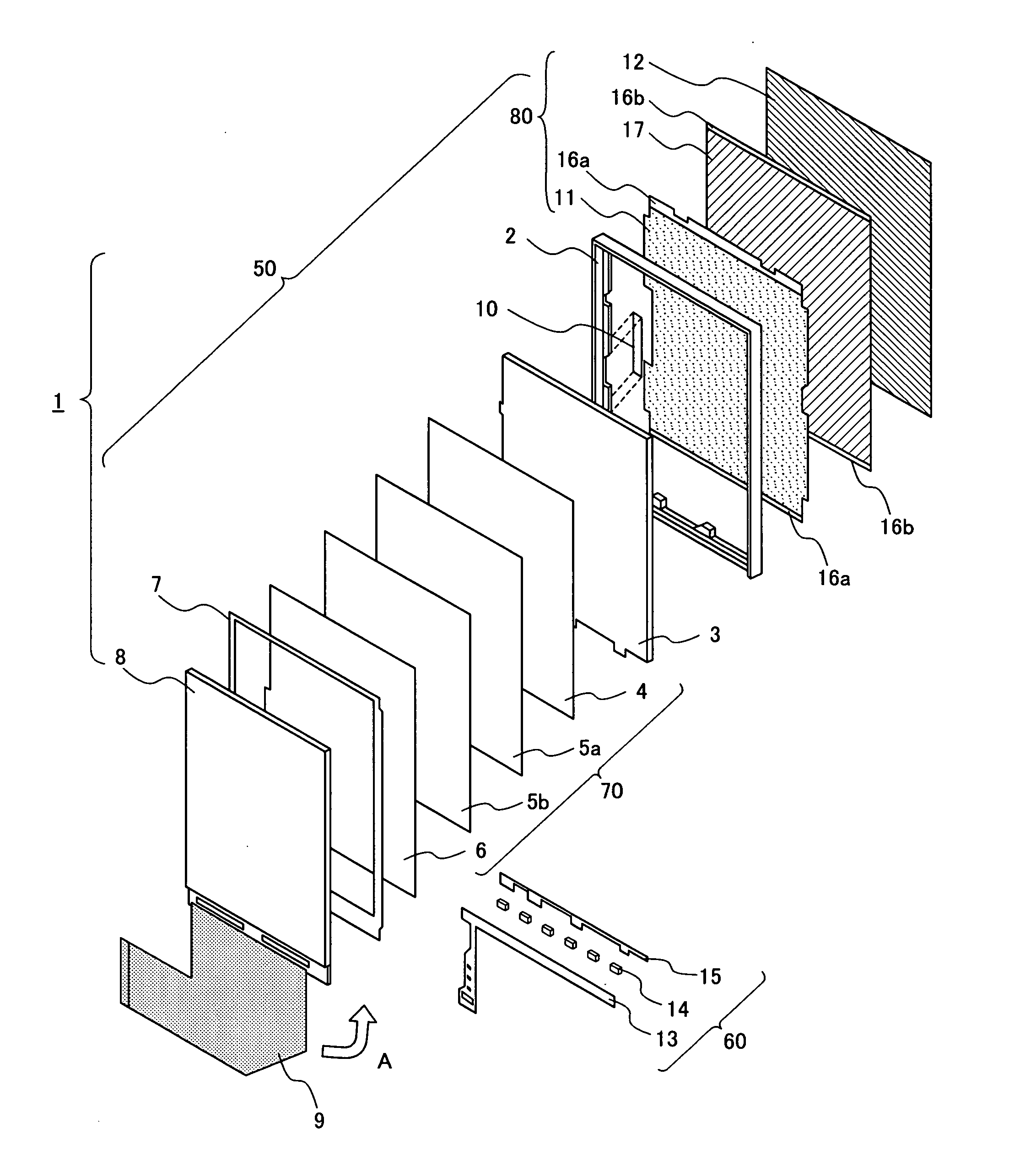 Backlight unit, display device provided with the backlight unit, and method of manufacturing the display device