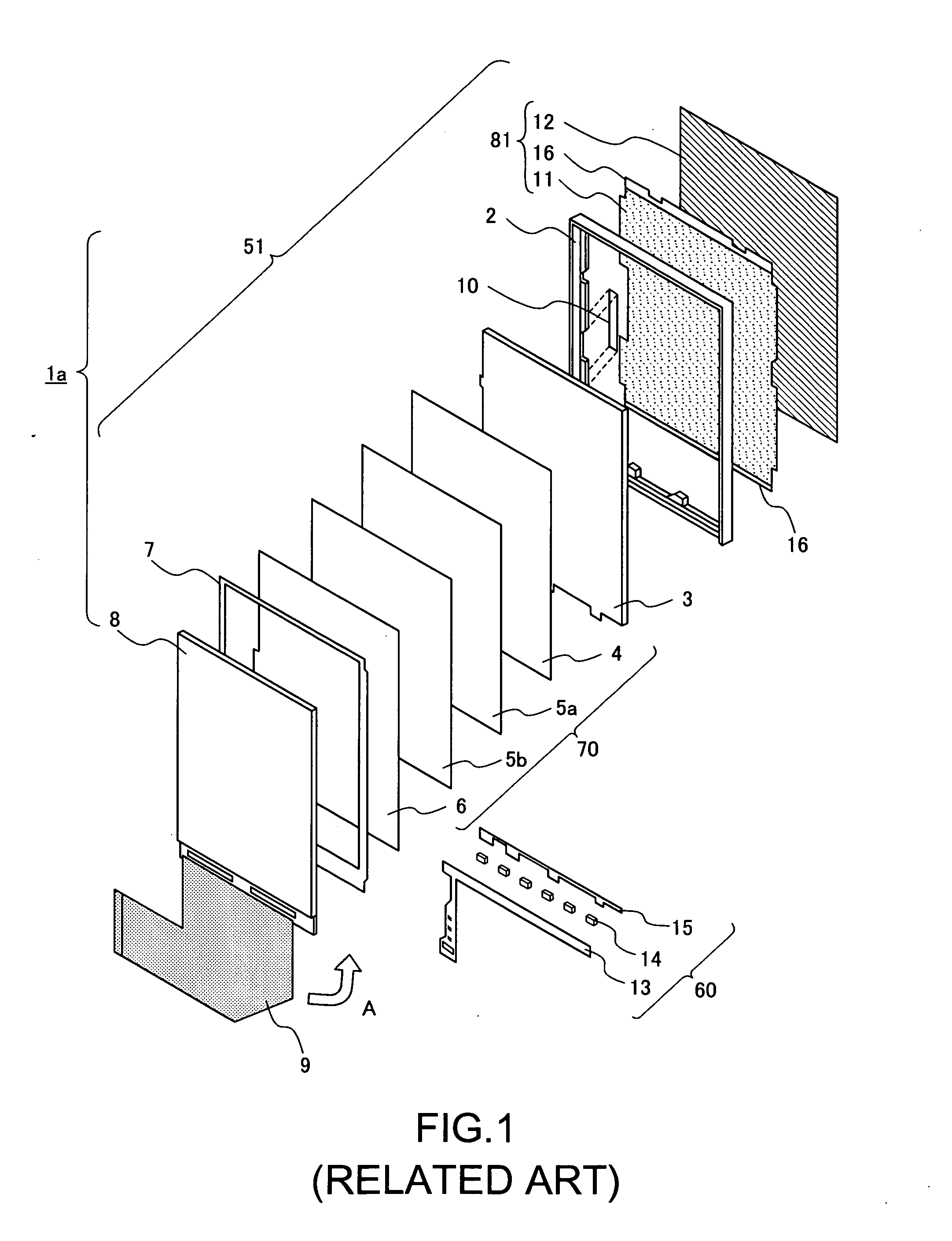 Backlight unit, display device provided with the backlight unit, and method of manufacturing the display device