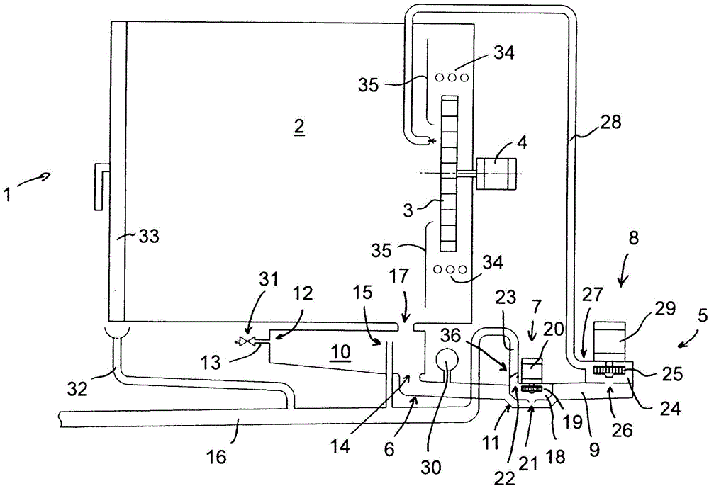 Cleaning device for kitchen devices and pump system