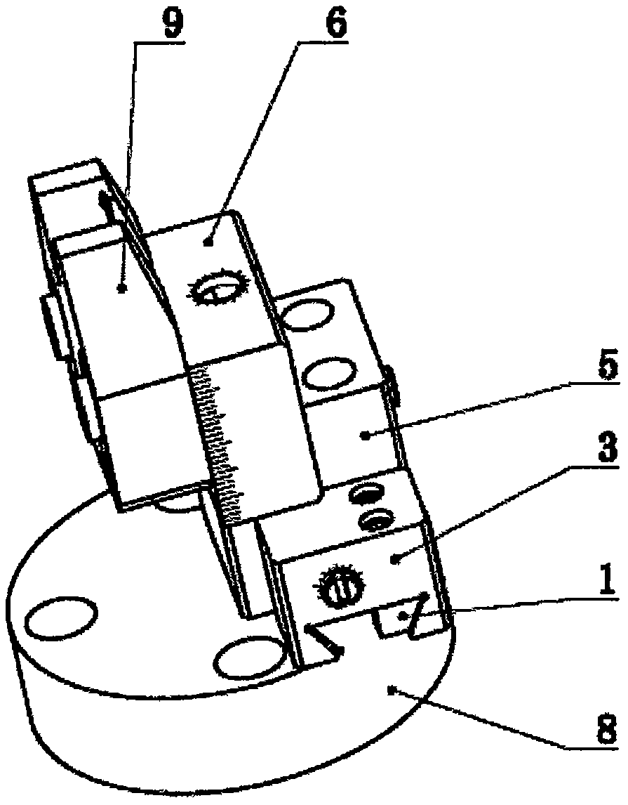 A blade clamping and centering adjustment device for an indexable blade peripheral grinder