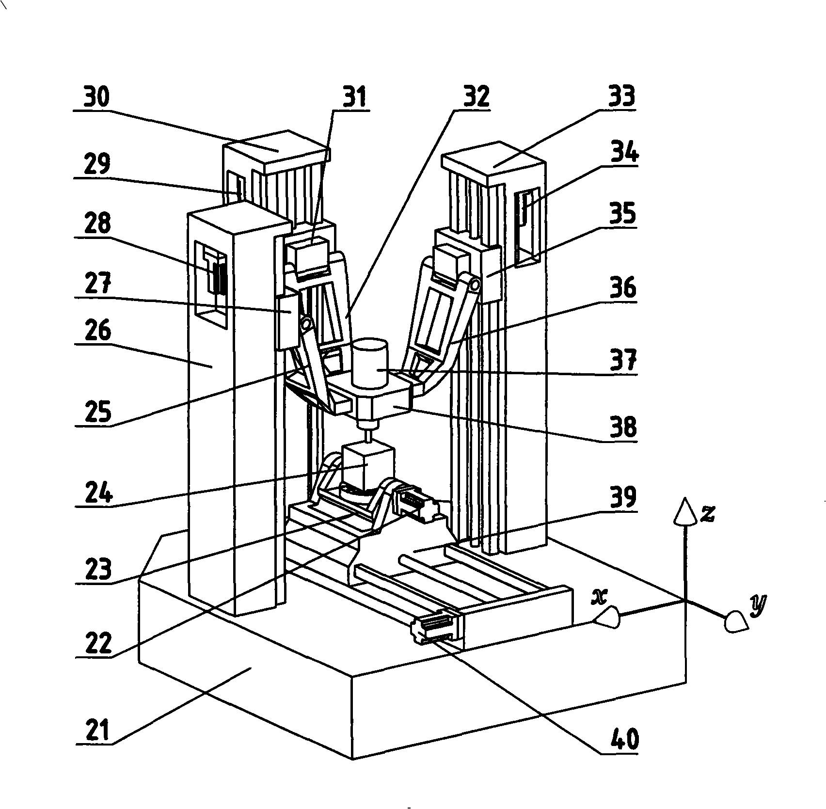 Multi-shaft linkage series-parallel machine tool