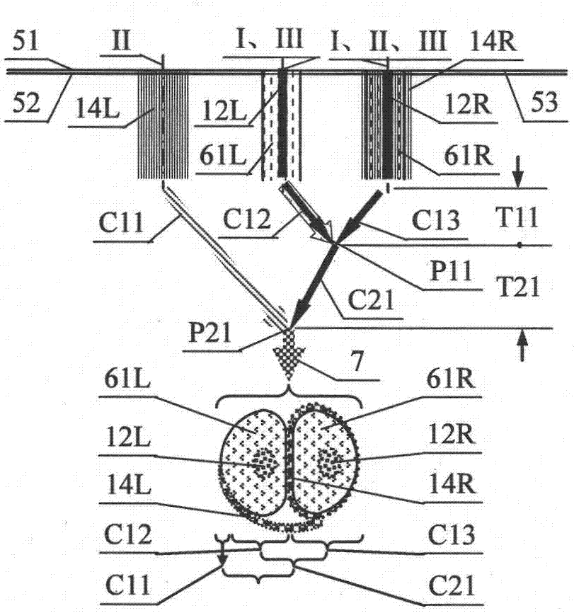 Non-equal convergent point double tow-screen composite yarn, spinning method and application