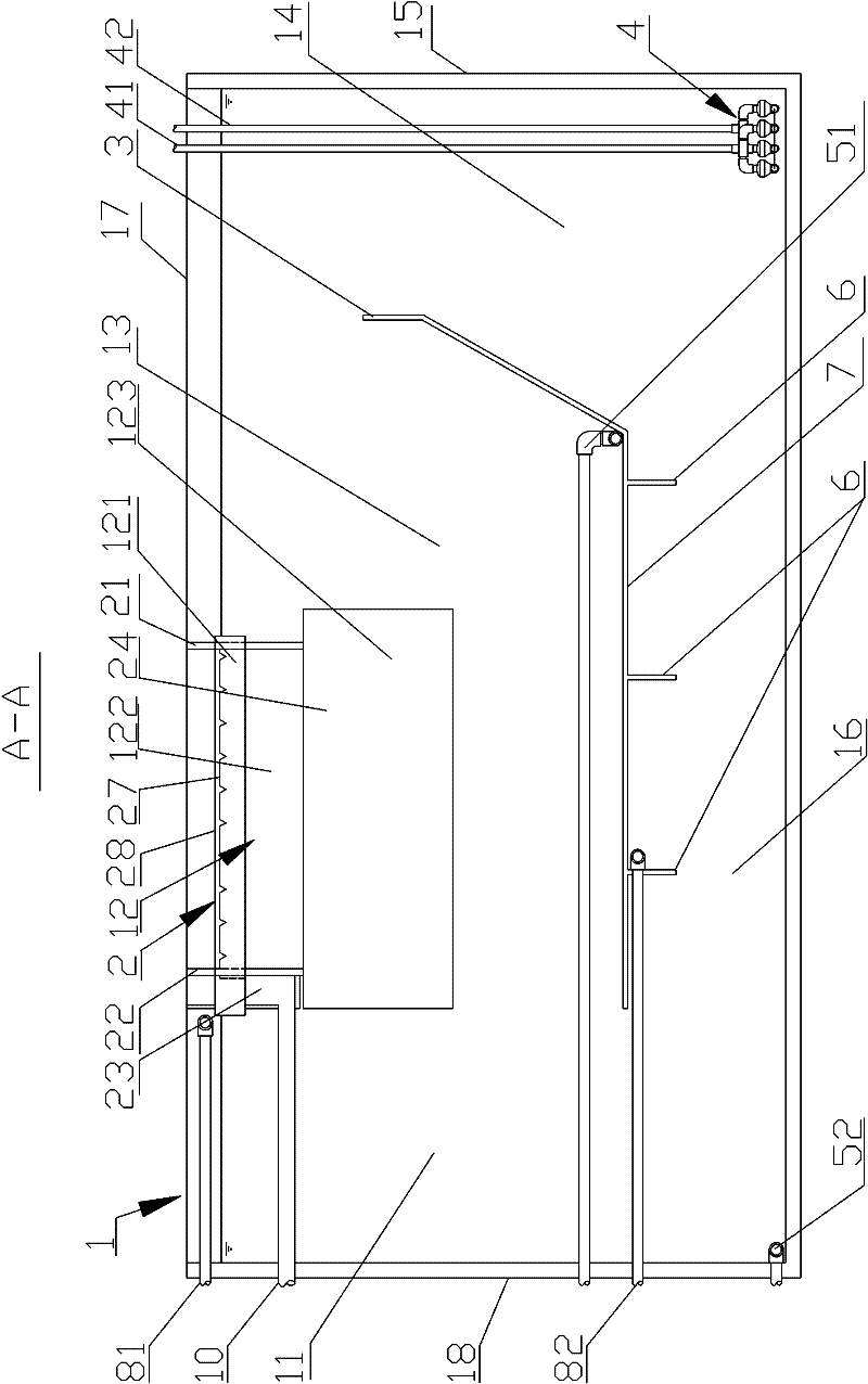 Strip-type funneling solid-liquid separator and gas lifting pulsation push flowing oxidation ditch thereof