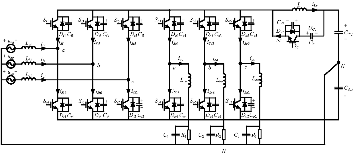 Three-phase four-wire system zero voltage switching back-to-back converter circuit and modulation method thereof