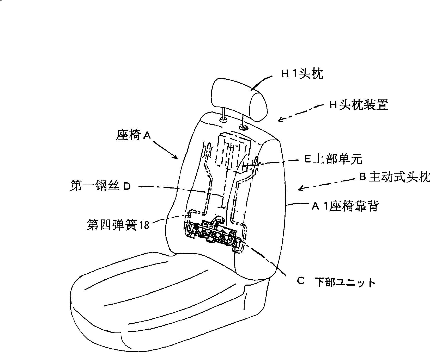 Headrest device for active headrest