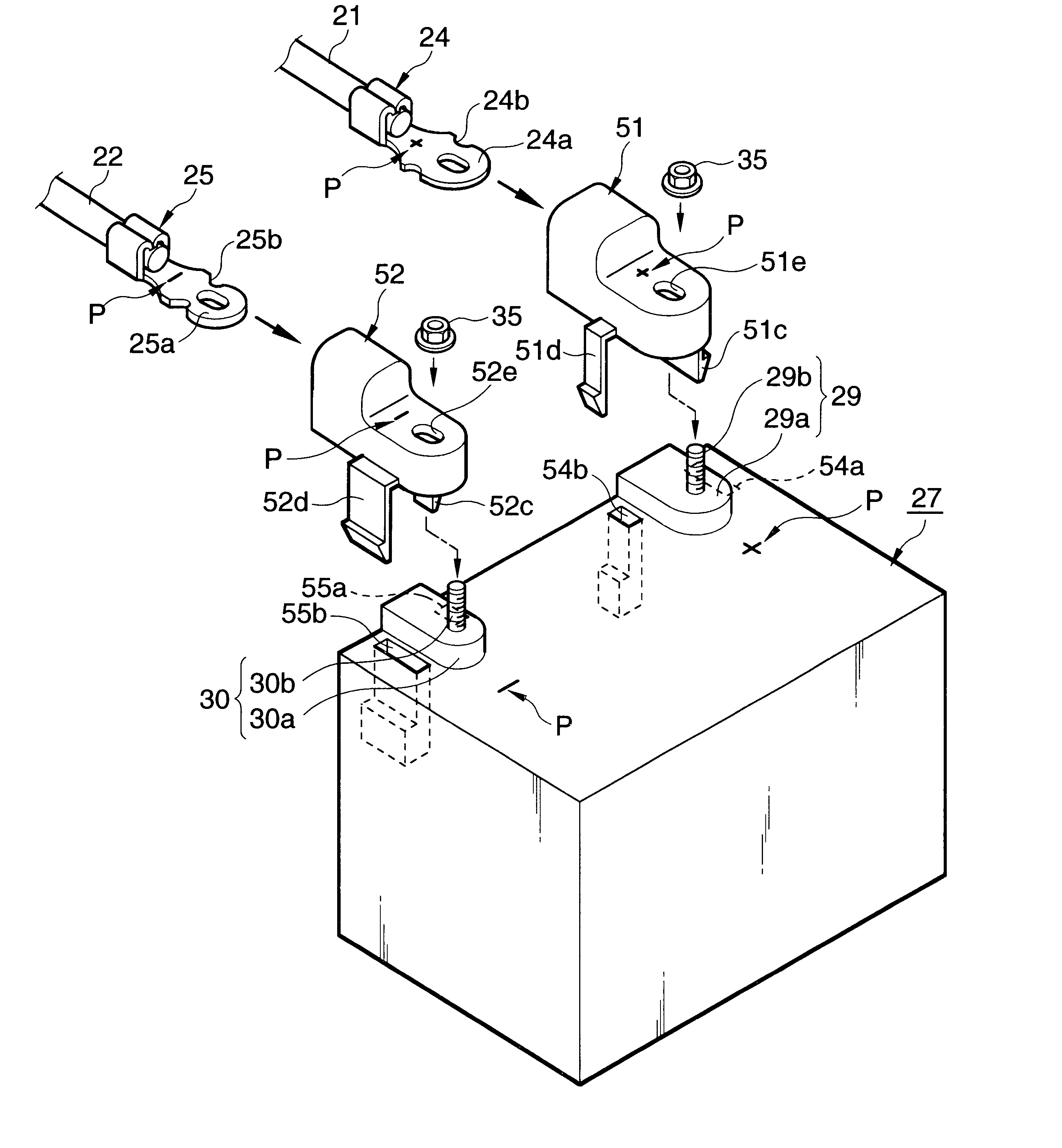 Connecting structure for battery terminals