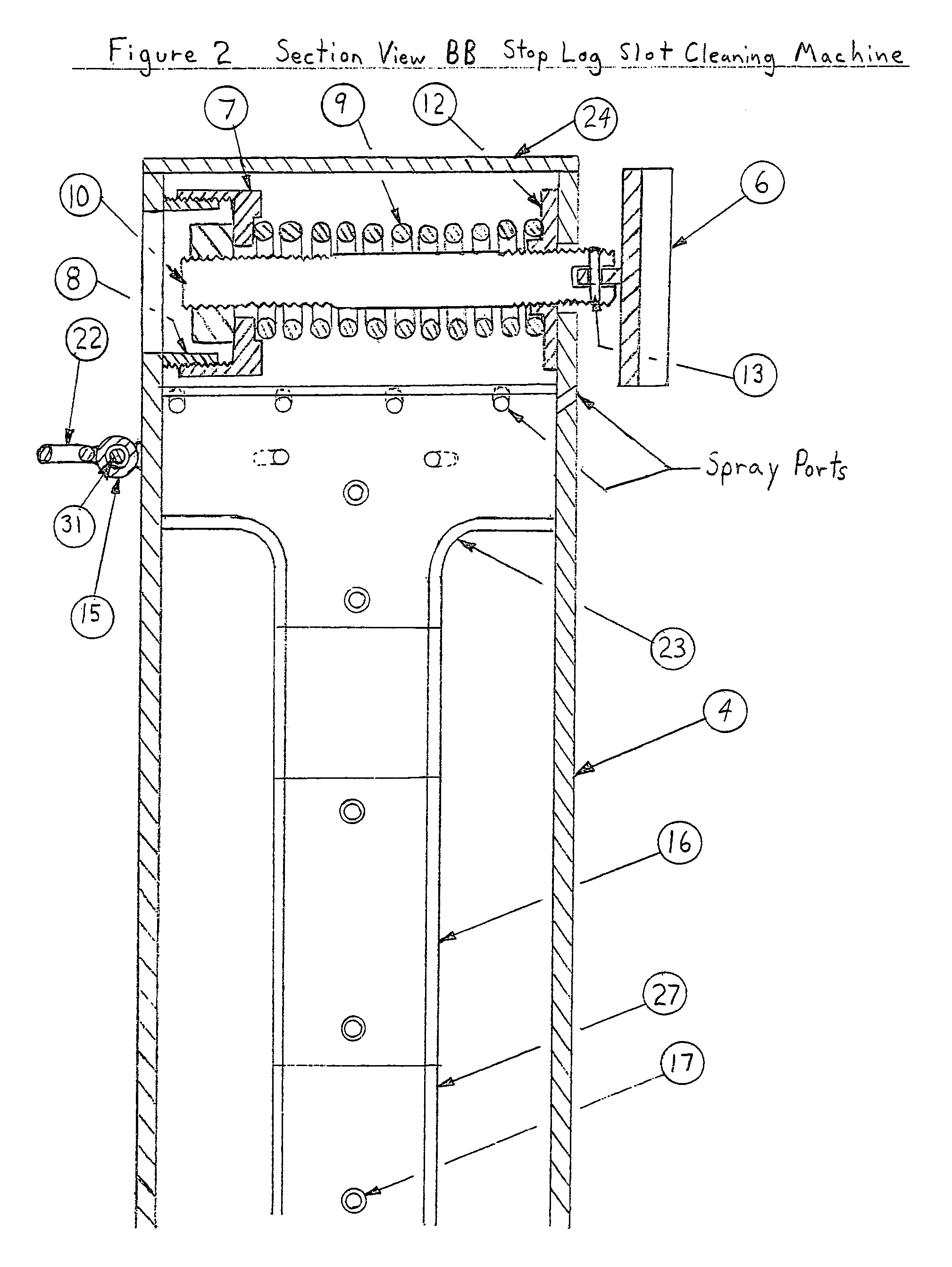 Method and apparatus for stop log slot/guide sealing surface cleaning