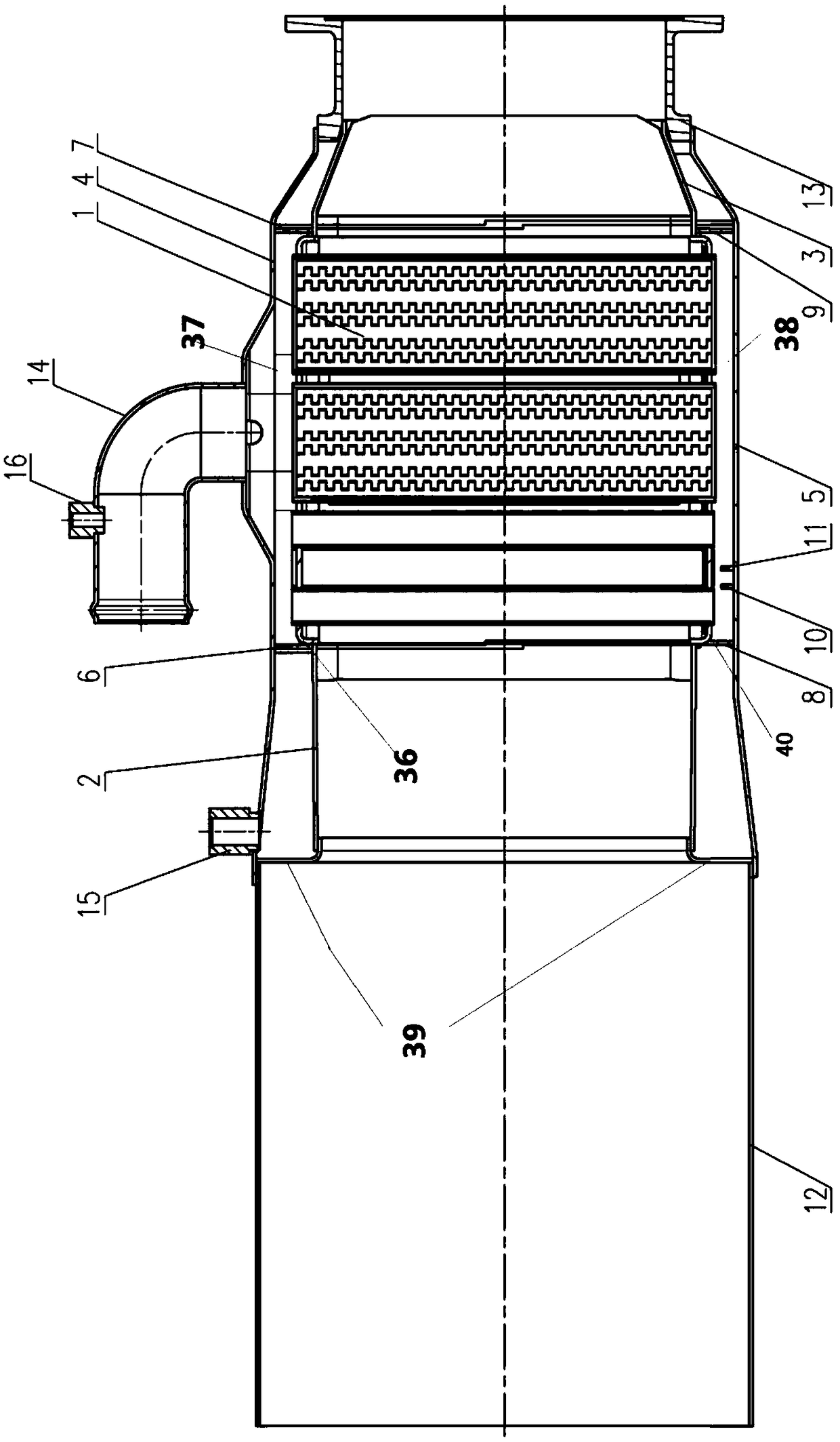A heat exchange device for utilization of combustion waste heat with grid-distributed heat exchange structure