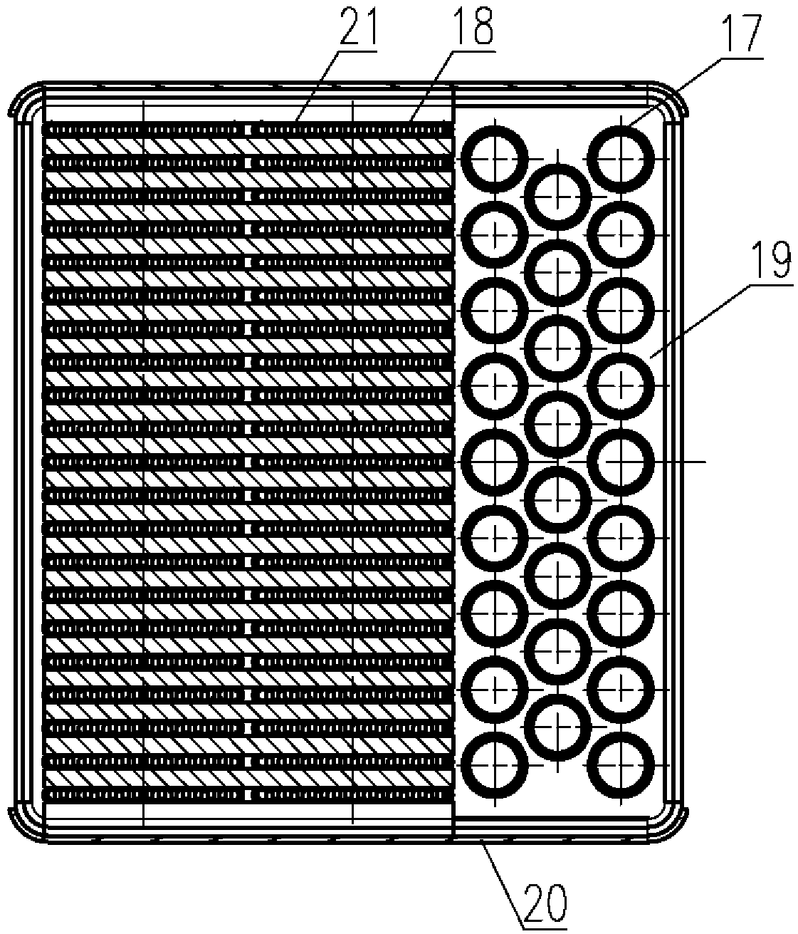 A heat exchange device for utilization of combustion waste heat with grid-distributed heat exchange structure