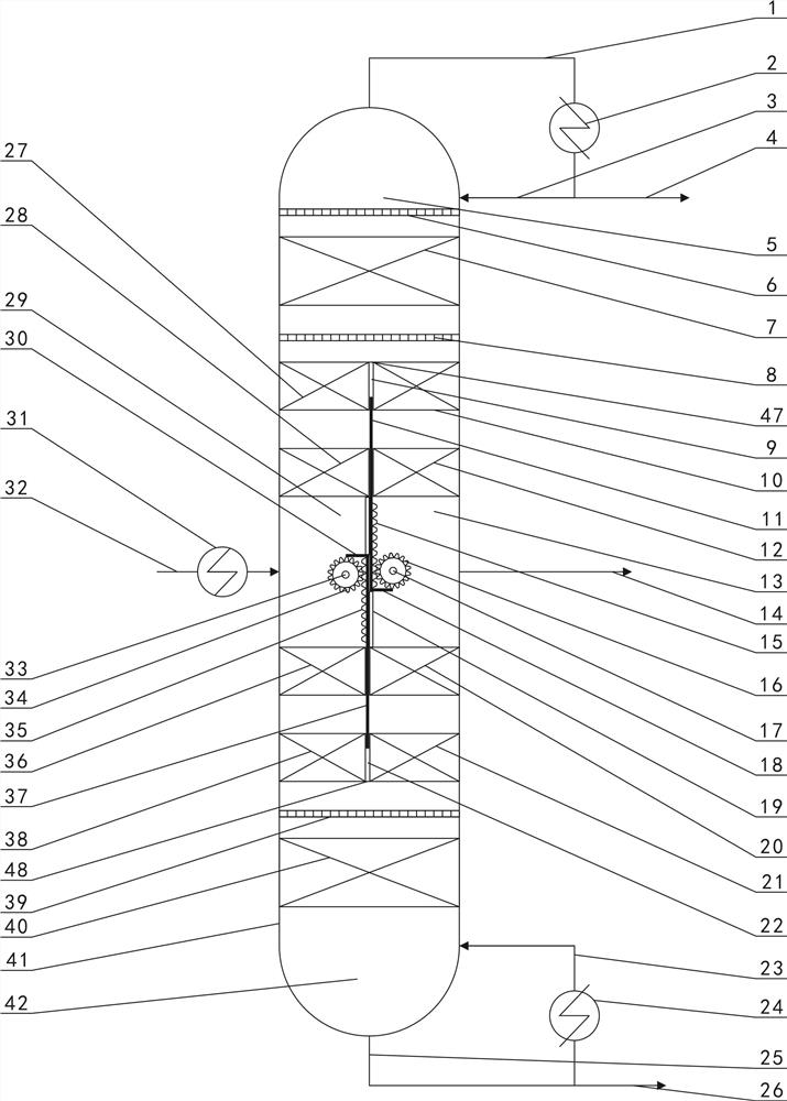 A partition rectification column for the separation of c8-c11 normal paraffin mixed fractions