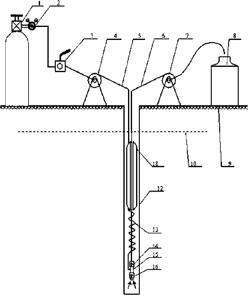 Split type gas displacement type underground water sampler