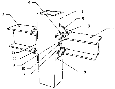 Connection structure and installation method of box-shaped steel column and unequal-height I-shaped steel beam