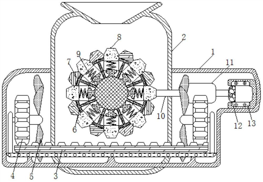 Smashing device for rubber processing with duplex cooling effect