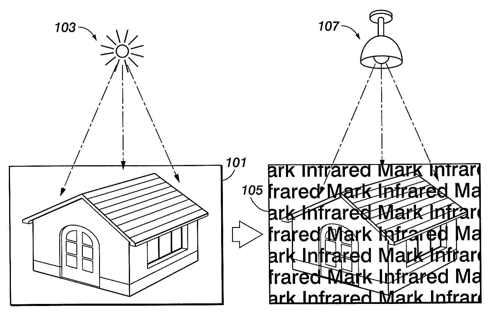 Infrared watermarking of photographic images by matched differential black strategies