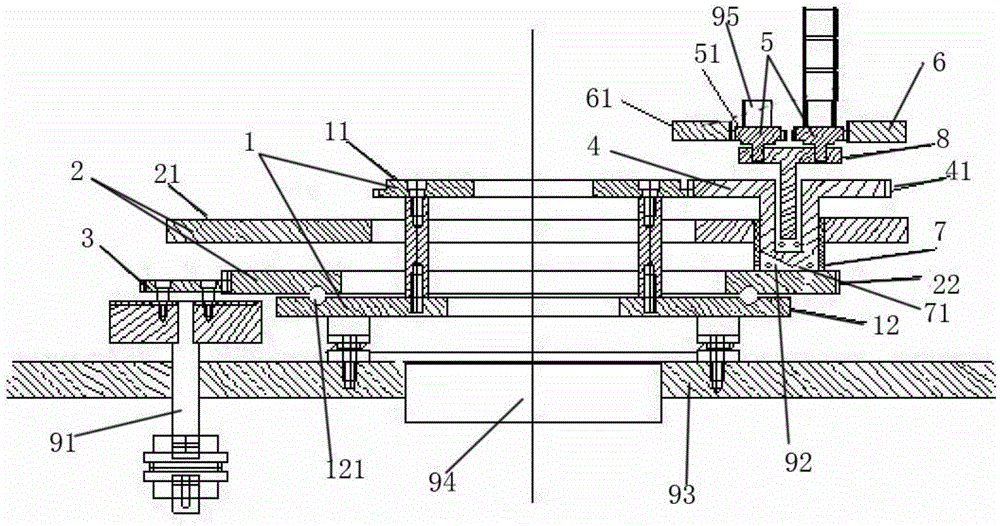 Three-shaft rotation base frame device in vacuum film plating cavity