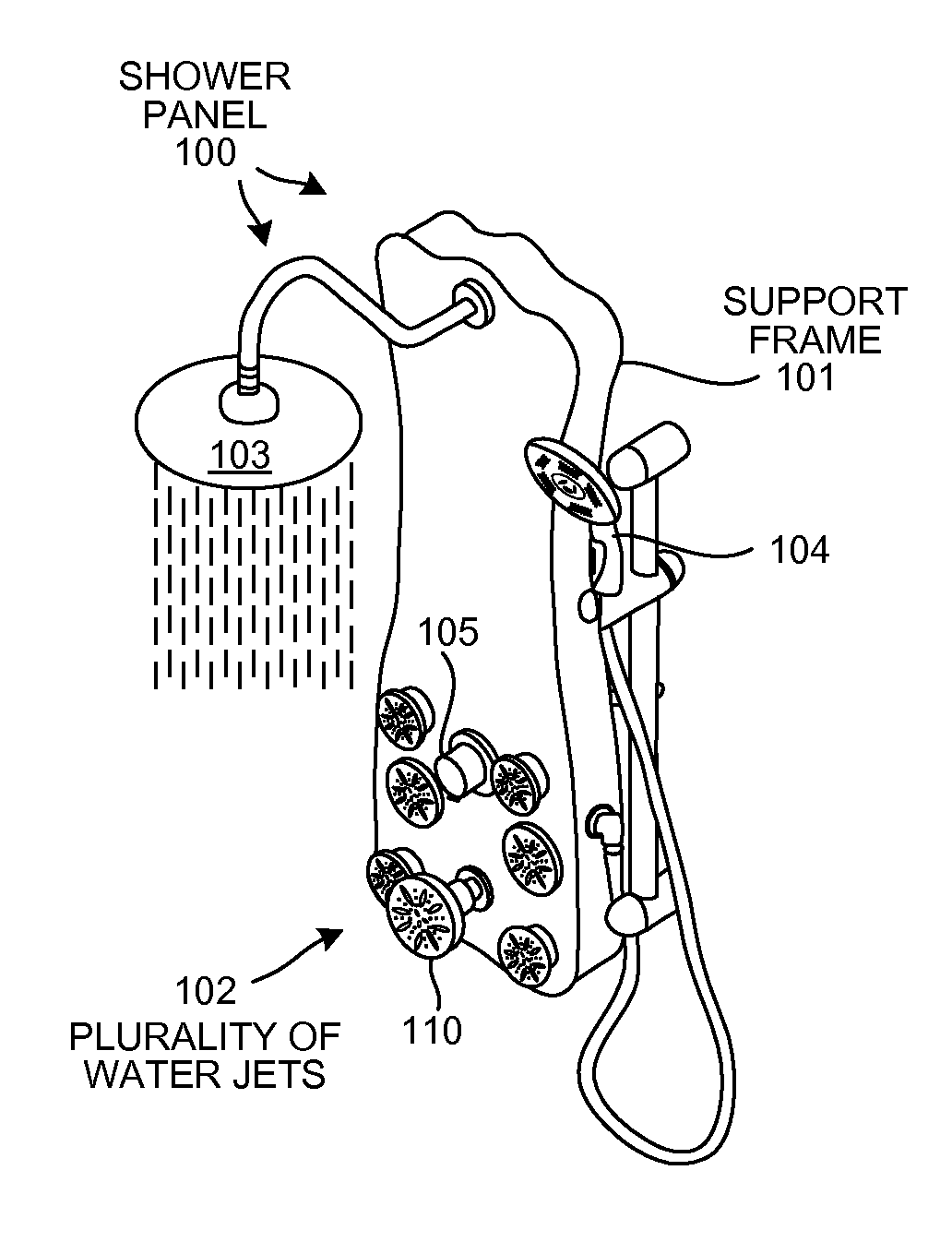 Pre-plumbed shower panel with clustered jets