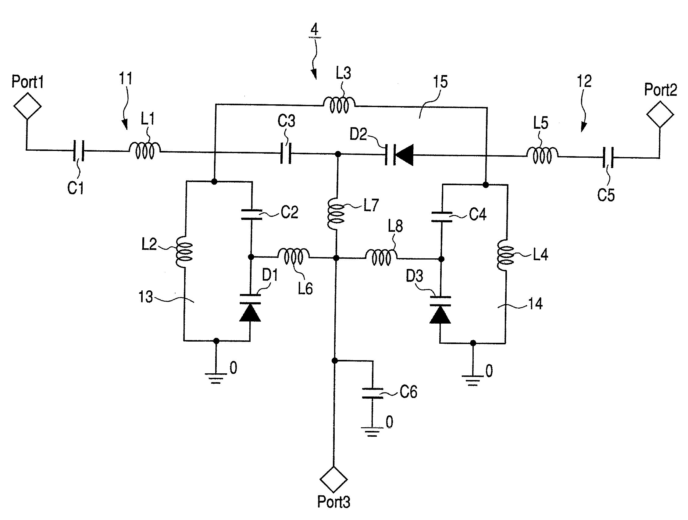 Voltage controlled oscillator including inter-terminal connection and trap circuit