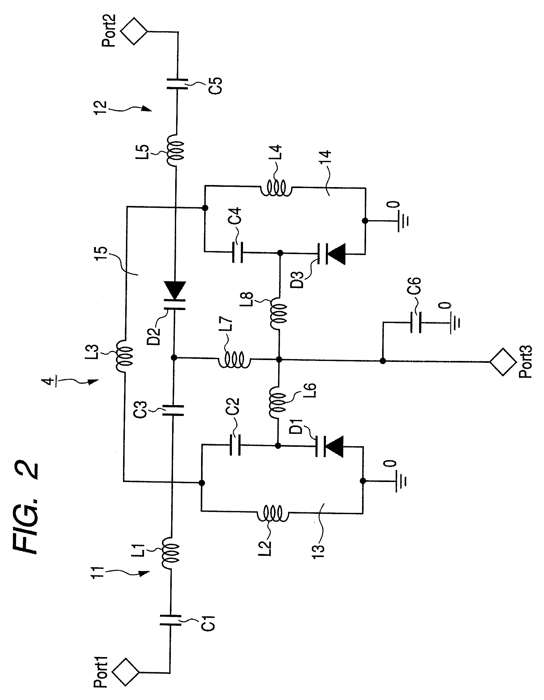 Voltage controlled oscillator including inter-terminal connection and trap circuit