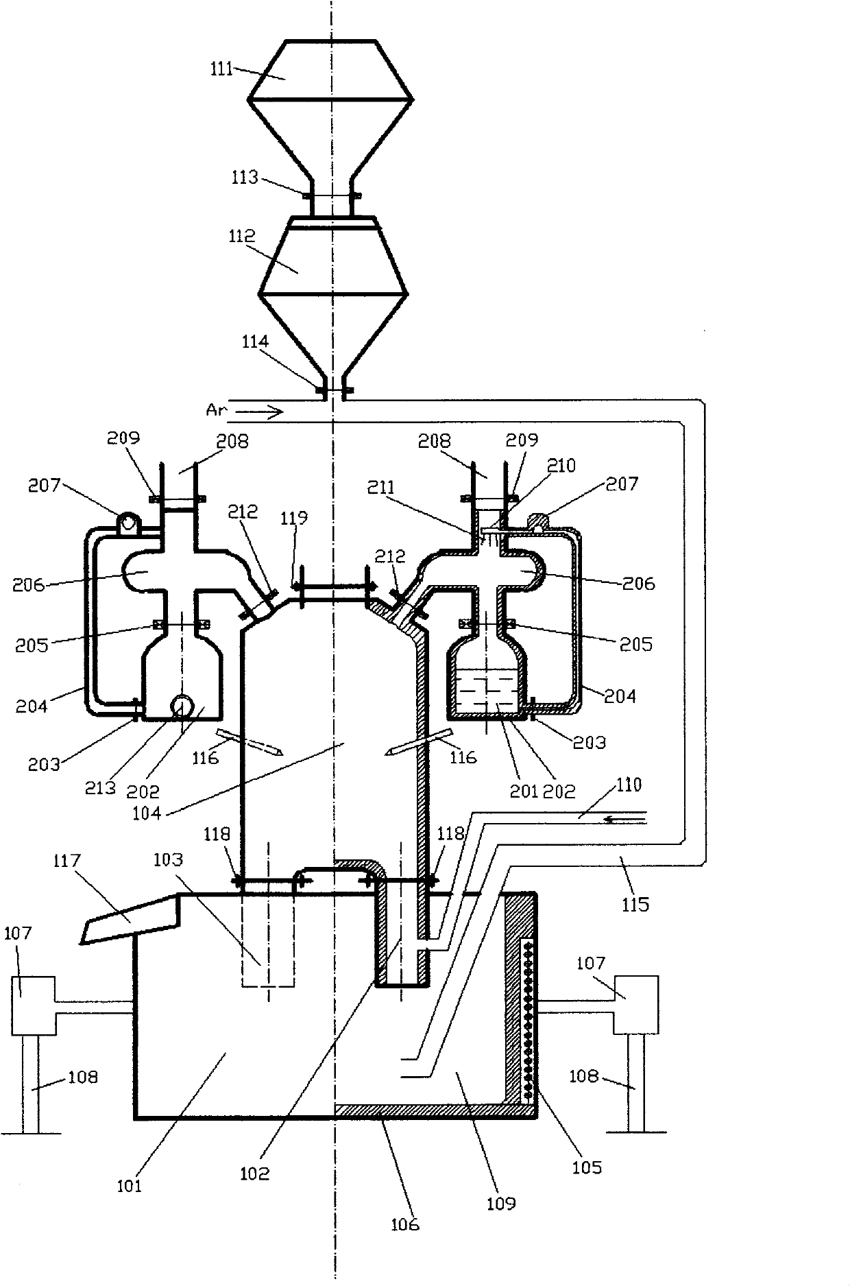 Double-dip pipe ferrosilicon bath vacuum circular flow magnesium-smelting device and method thereof