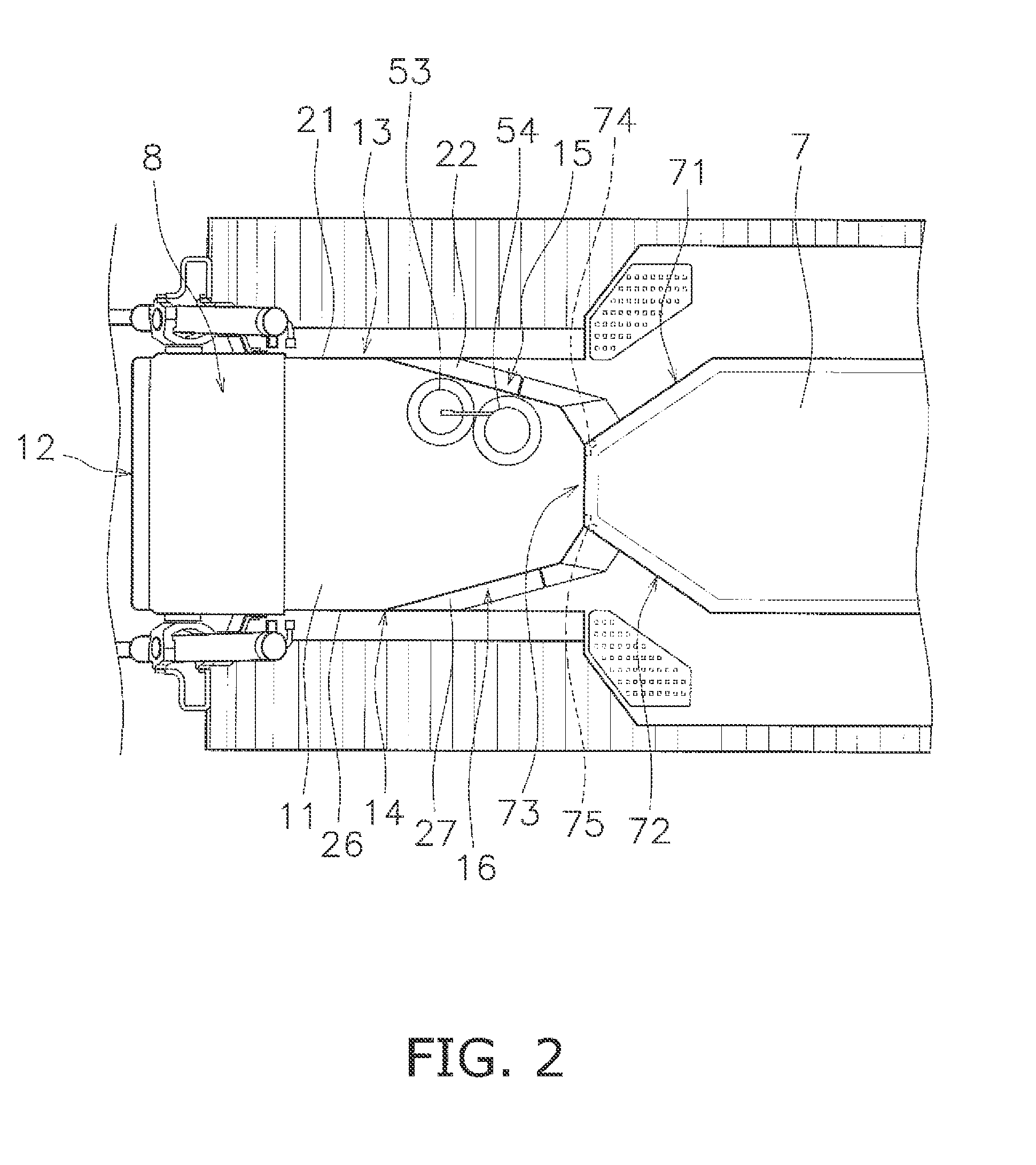 Work vehicle with engine compartment and exhaust gas treatment arrangement