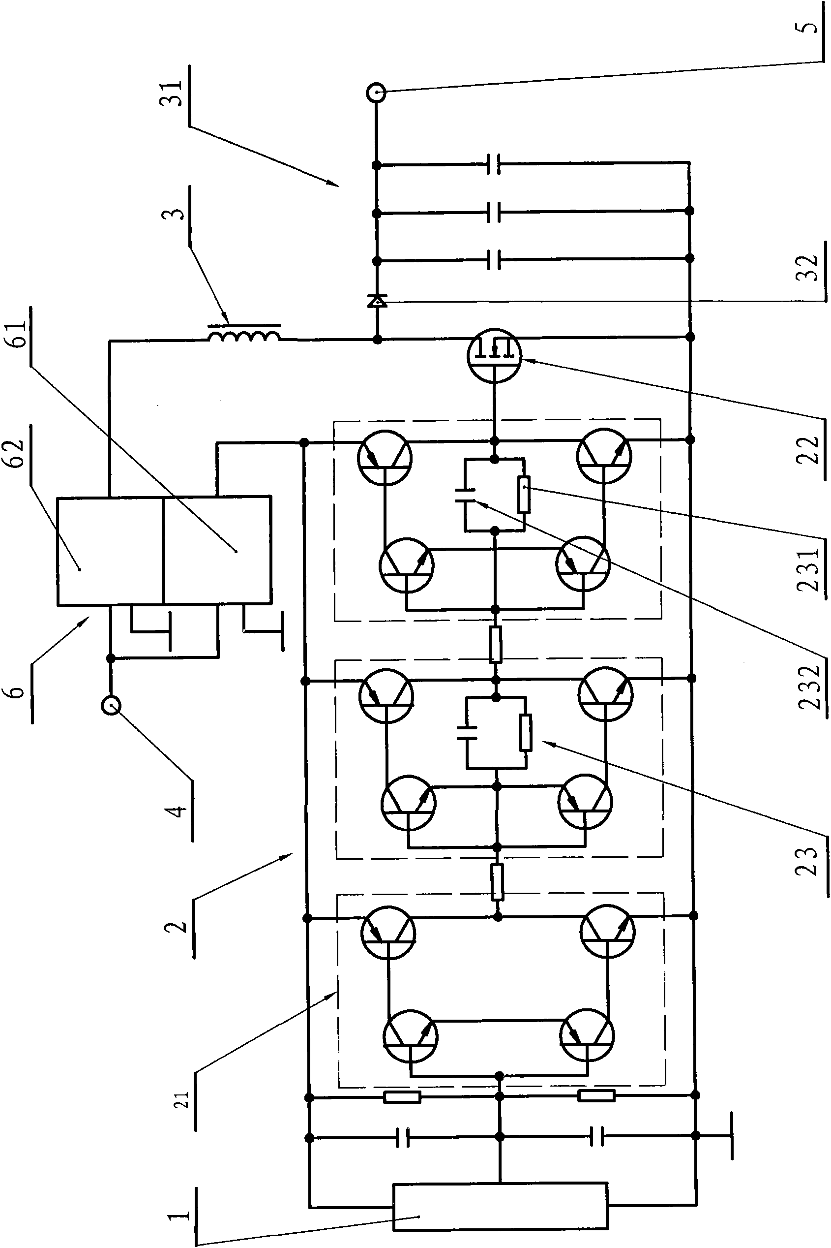 Direct current power circuit based on inductive storage and having no electrolytic capacitor