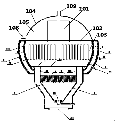 A gas evaporator with radially changing distribution density at the evaporating end