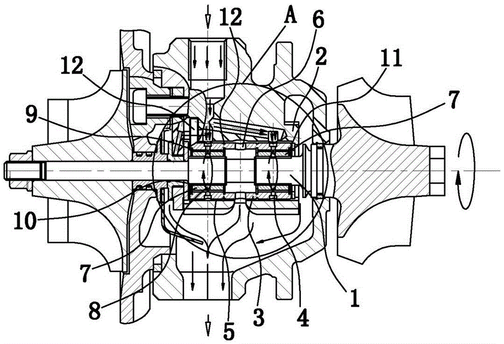 A floating bearing structure for small turbocharger