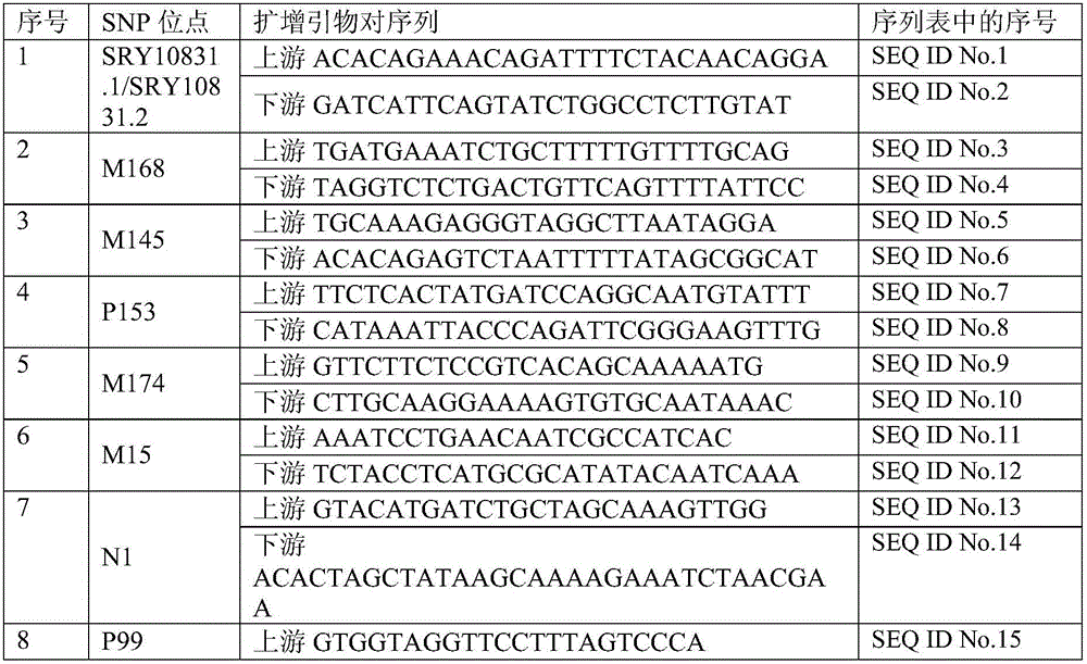 Forensic medicine II sequence testing kit based on 74 gama chromosome SNP genetic markers