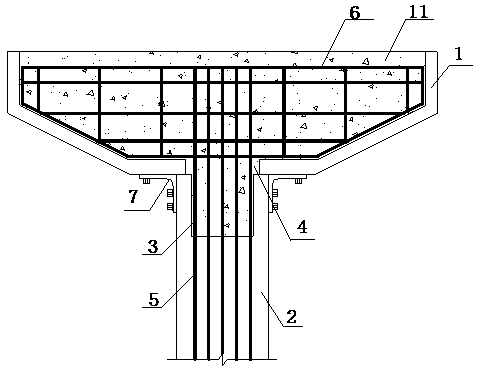 Semi-prefabricated UHPC shell overlap cover beam and prefabricated pier stud connecting structure and construction method thereof