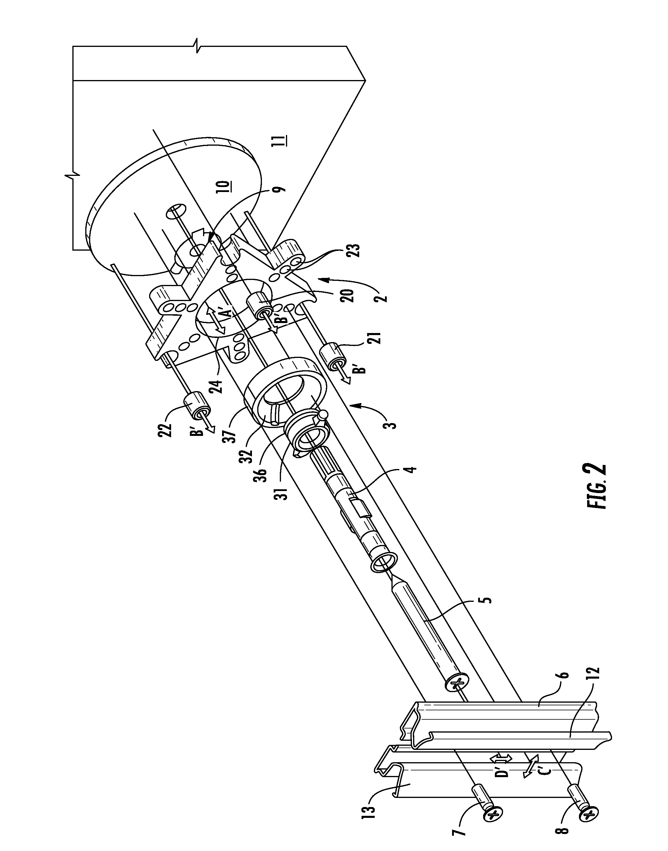 Mounting assembly for adjustably mounting frame parts onto wall or into wall opening, enabling positional adjustment of frame part in multiple directions