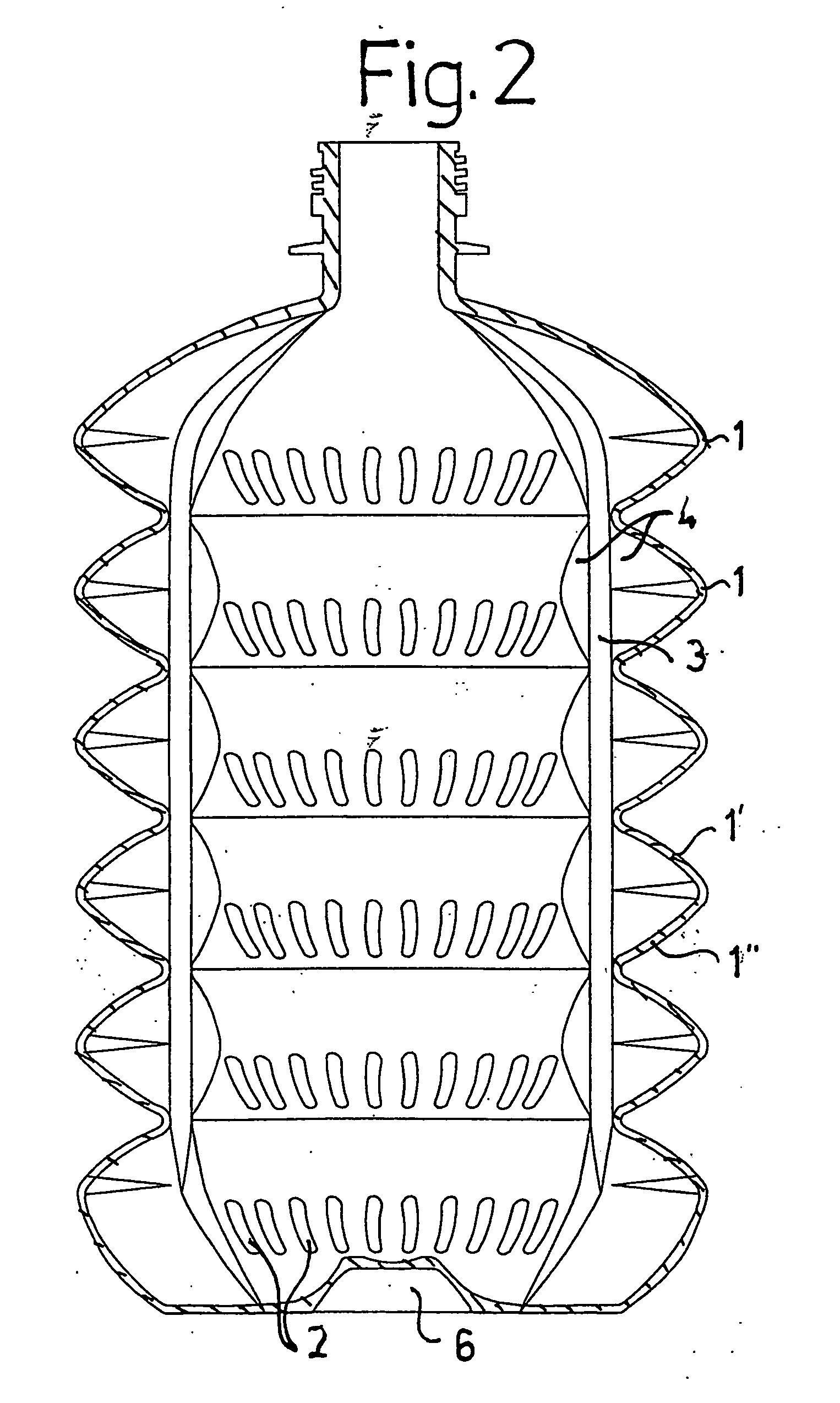 Plastic collapsible bottle with accordion-like arranged bellows ridges