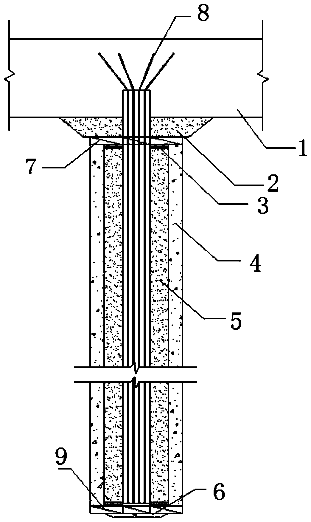 Combined reinforced anti-pull anchor rod device and construction method thereof