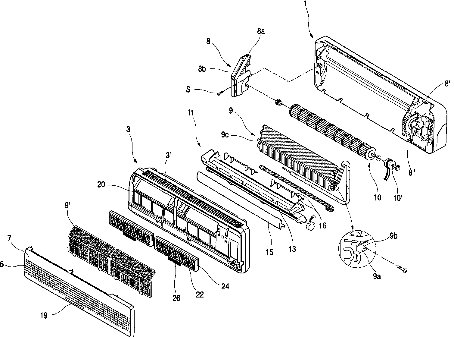 Chassis structure for divided air conditioner