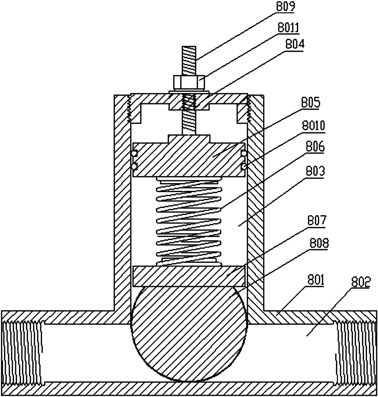 Working method of four-way type industrial constant-temperature machine with spherical pressure-relief valve and hydraulic bypass