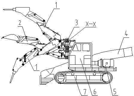 Multi-arm breaking excavation-type heading machine