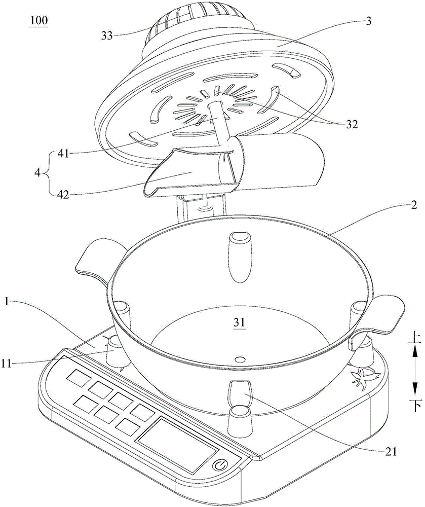 Stirring device for cooking device