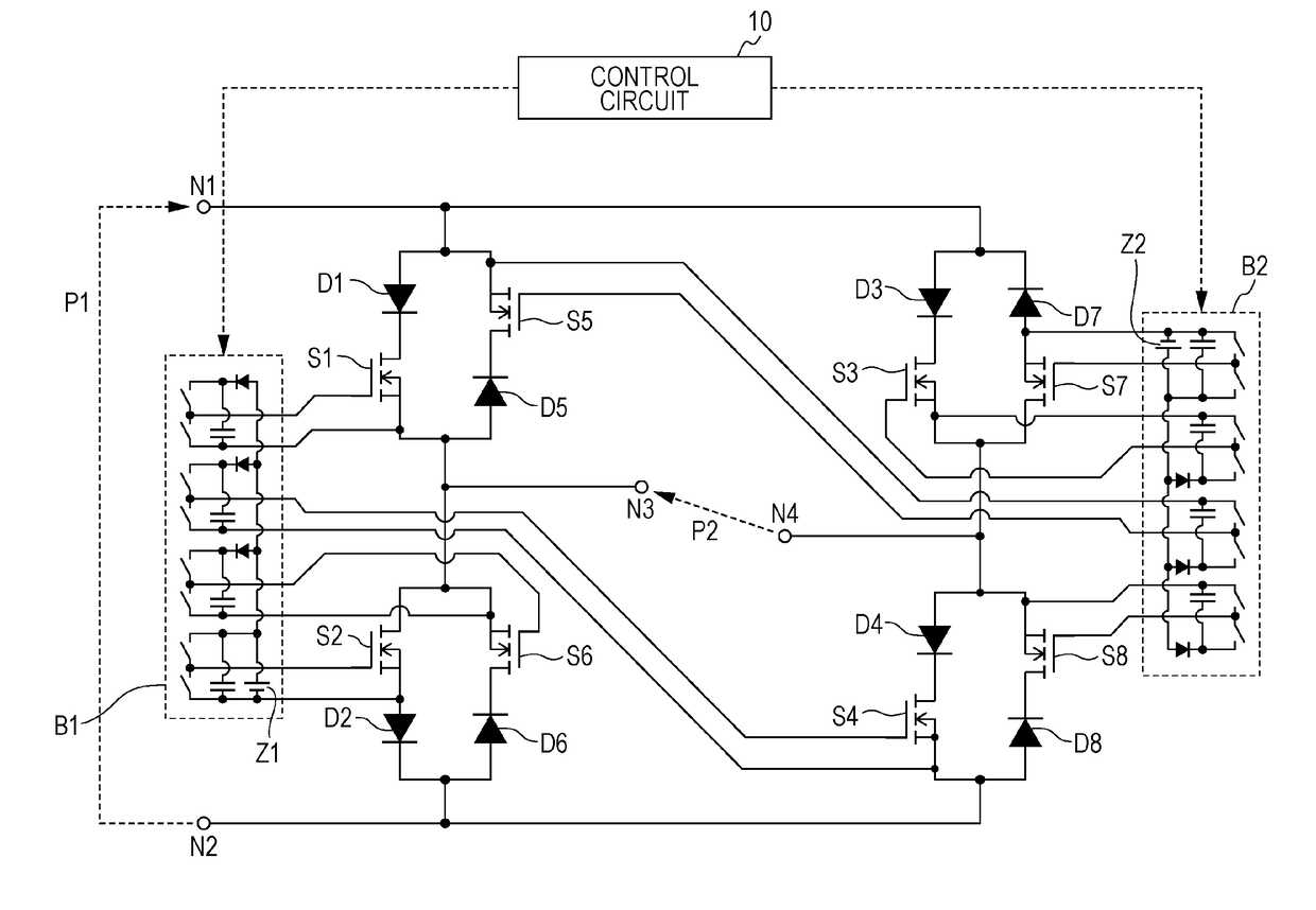 Electric power conversion circuit including switches and bootstrap circuits, and electric power transmission system including electric power conversion circuit