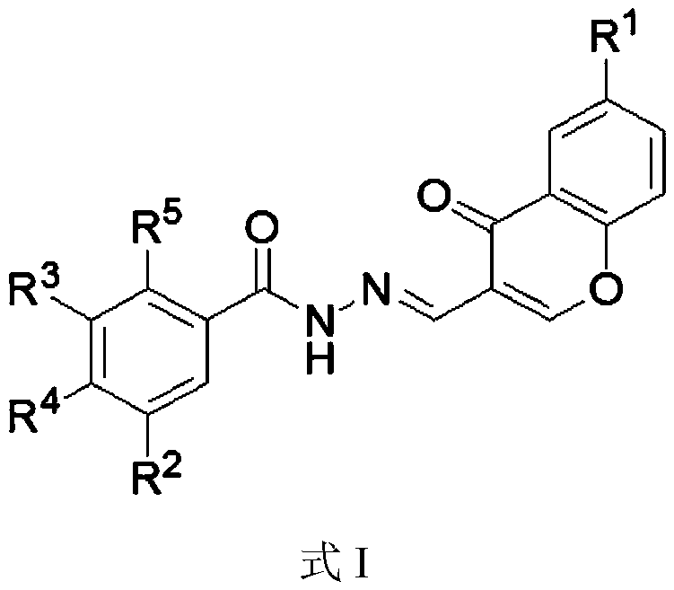 Chromone-containing benzoyl hydrazone compound with inhibiting effect on growth of synechocystis PCC6803 and preparation method thereof