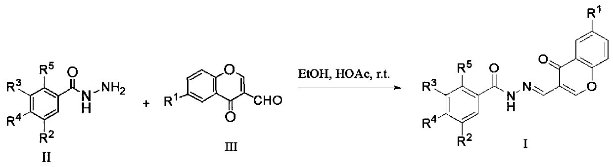 Chromone-containing benzoyl hydrazone compound with inhibiting effect on growth of synechocystis PCC6803 and preparation method thereof