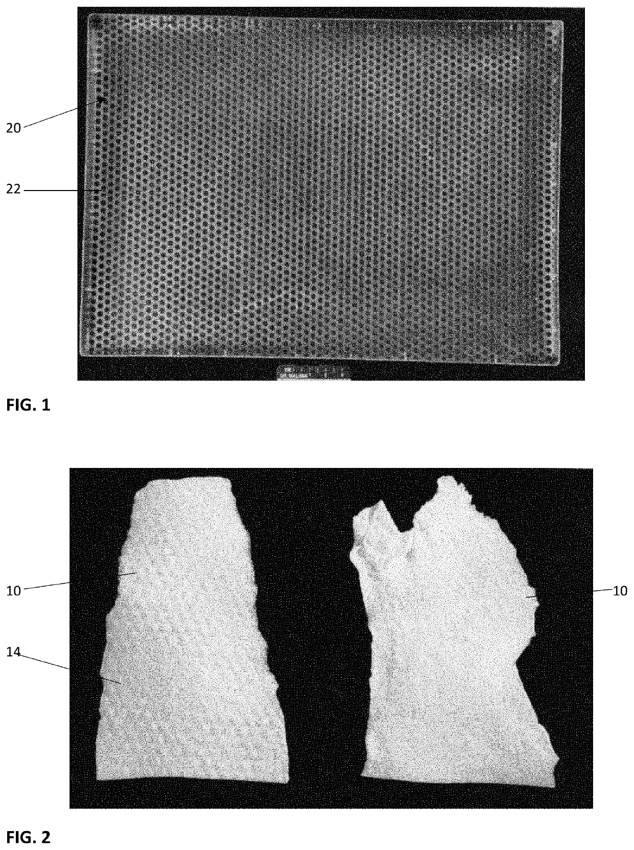 Membranous tissue with evenly spaced elevated projections on one side and concave depressions on the other side method and use