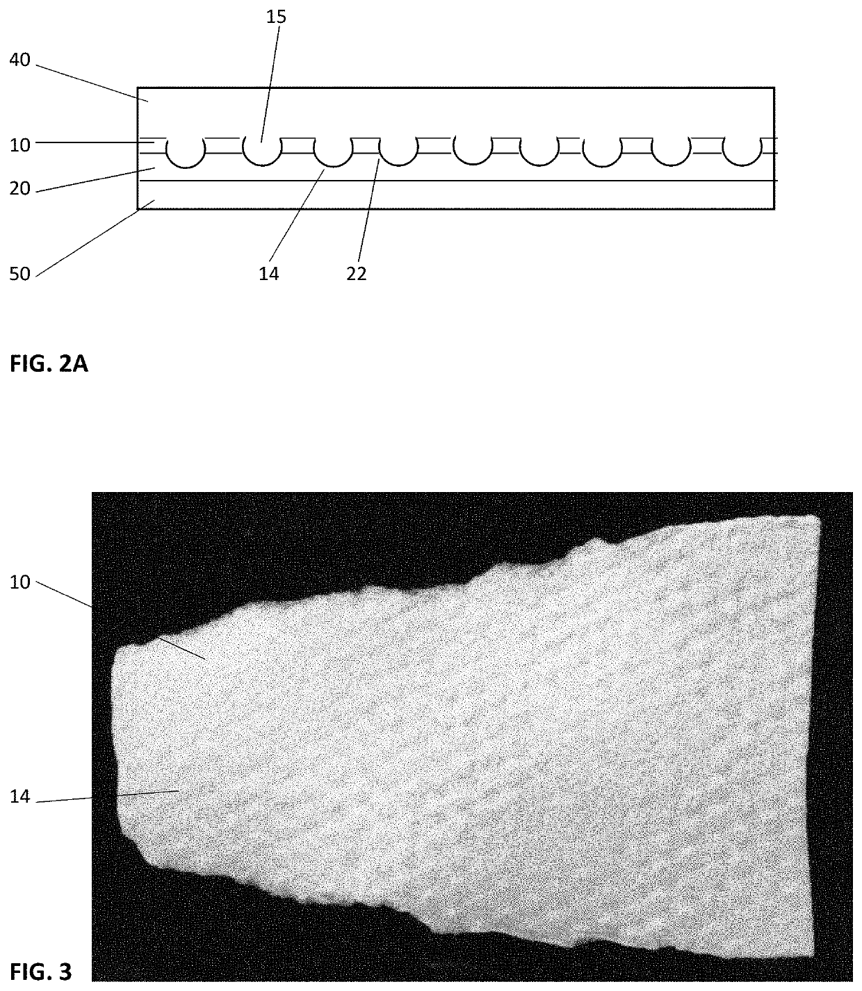 Membranous tissue with evenly spaced elevated projections on one side and concave depressions on the other side method and use