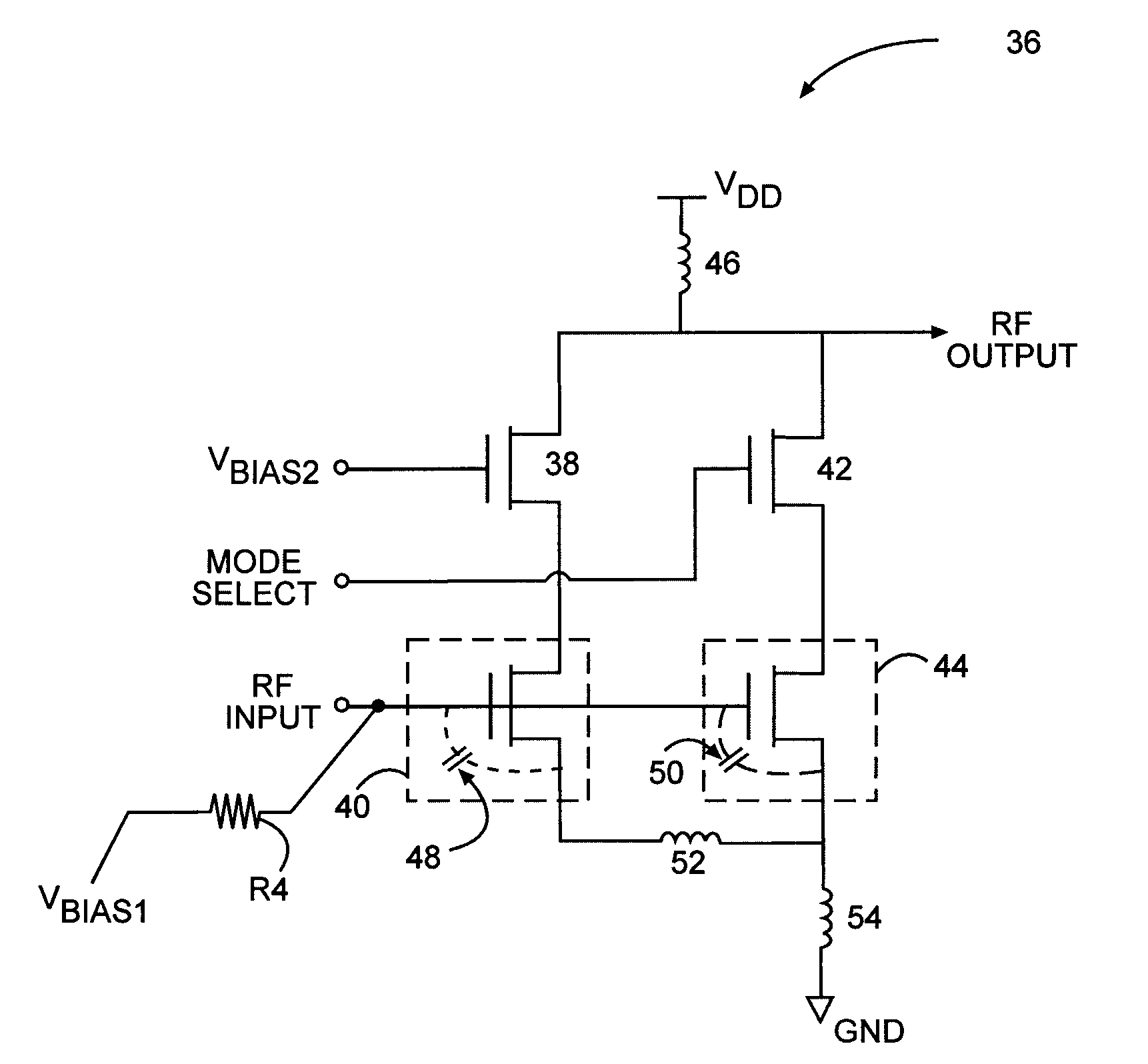 Dynamic match low noise amplifier with reduced current consumption in low gain mode