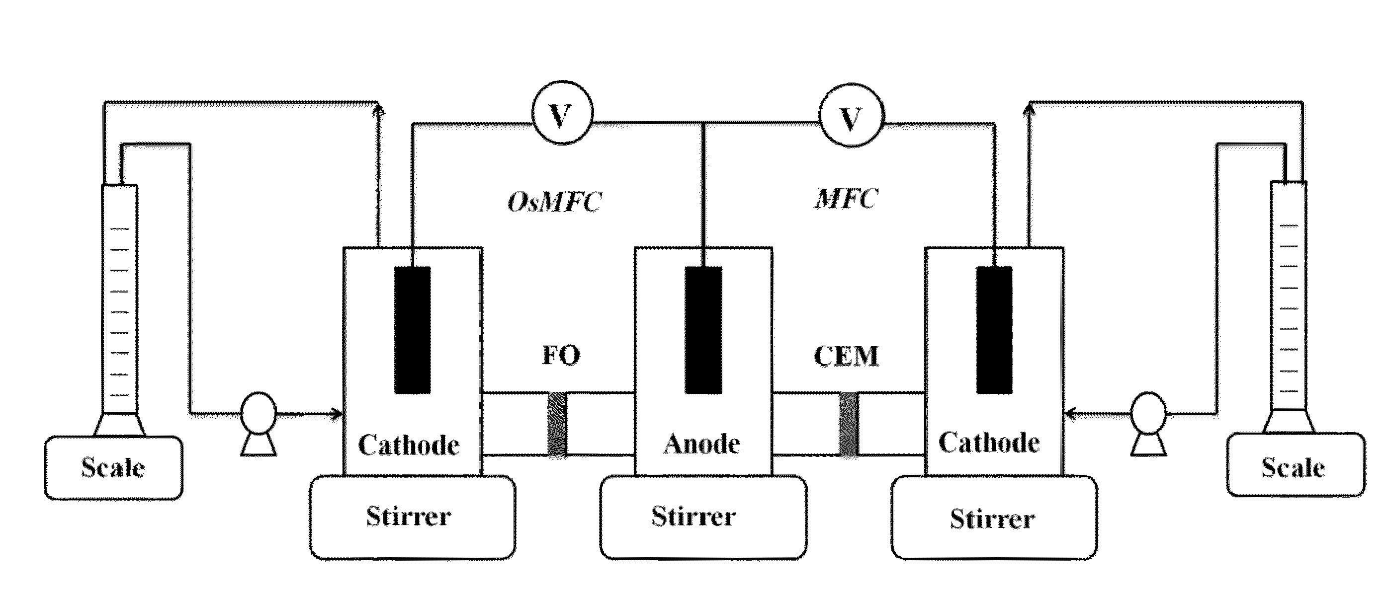 Osmotic bioelectrochemical systems