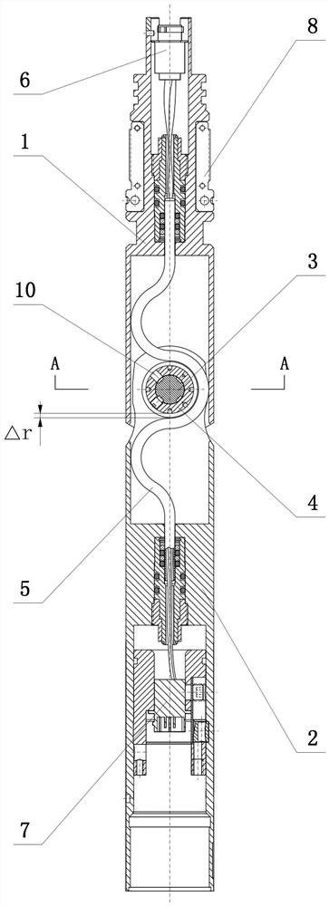 Flexible short section bearing force through axial elastic long rod body