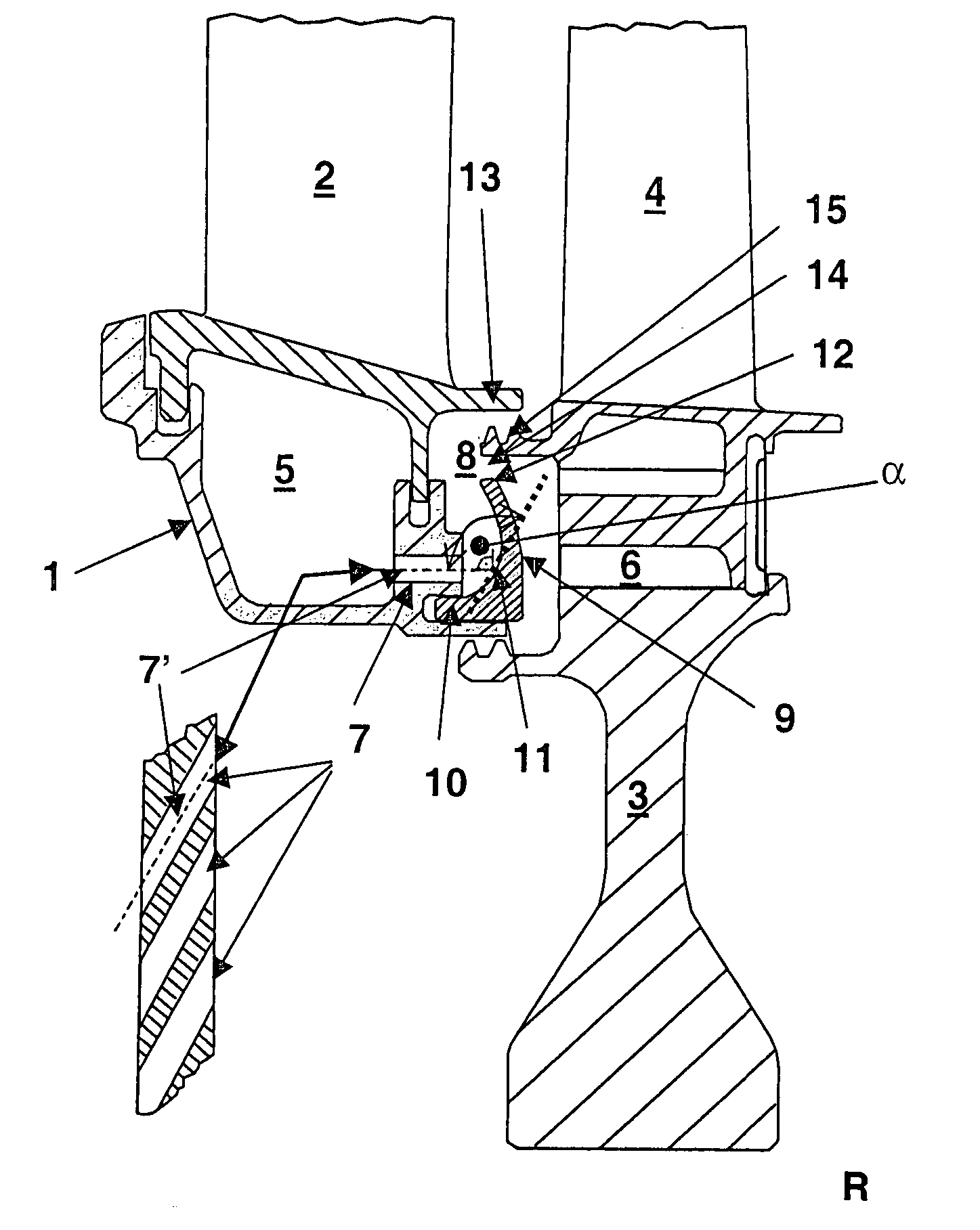 Device for separating foreign particles out of the cooling air that can be fed to the rotor blades of a turbine