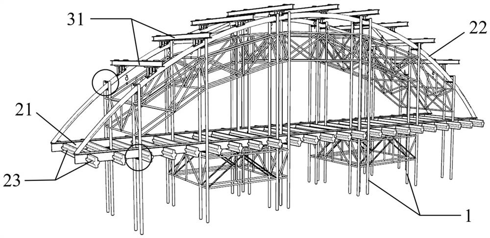 Arch bridge deck structure dismantling device based on arch rib supporting stress