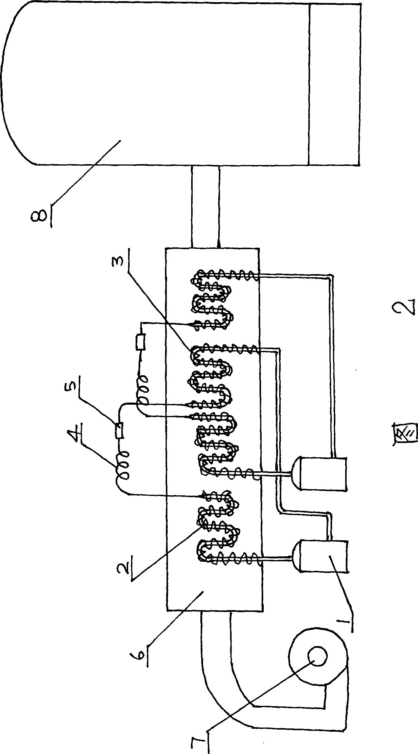 High-efficiency and energy-saving gas compression string stacked type temperature raising, refrigerating, dehumidifying and drying device