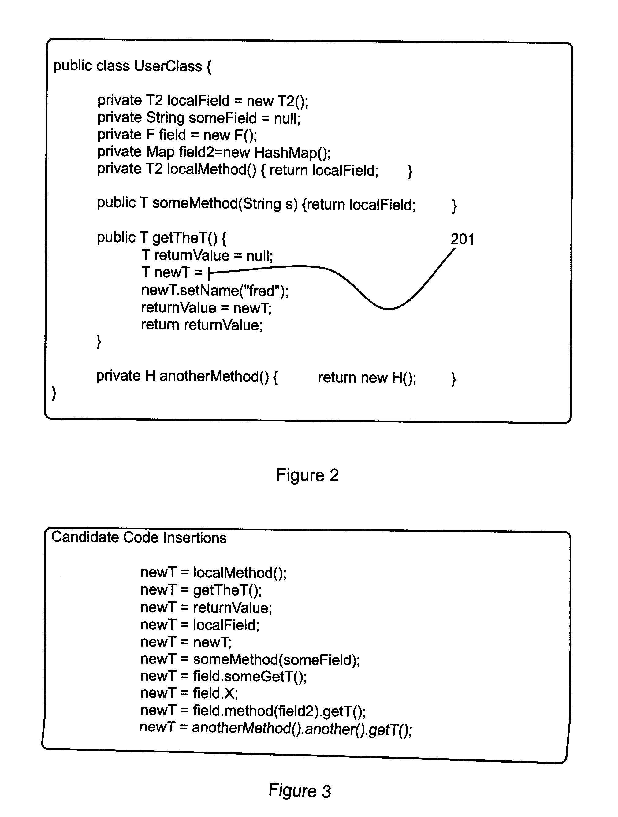Determinatioin of a set of candidate code insertions for insertion in program code