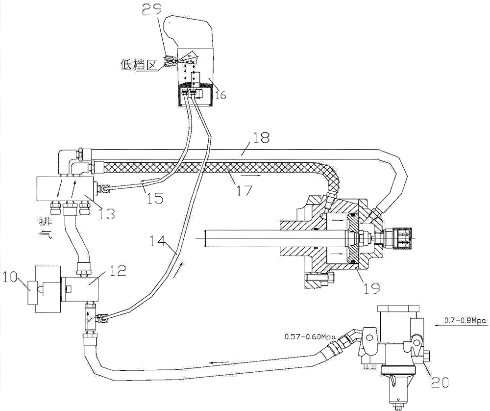 Heavy truck transmission with main and auxiliary box structures and single-H gate valve